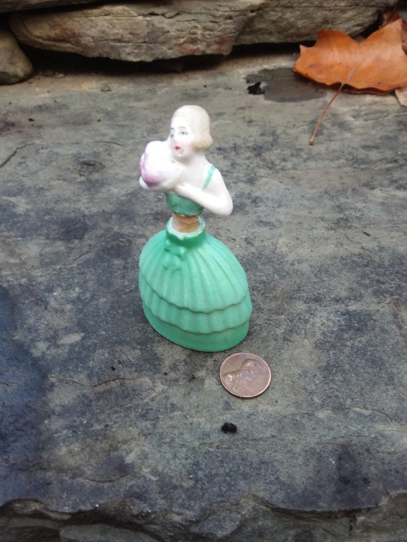 Vintage Porcelain Lady in Green Dress Mini Perfum… - image 2