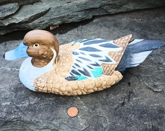 Vintage Ceramic Pintail Duck Figurine, Hand Painted, Taiwan