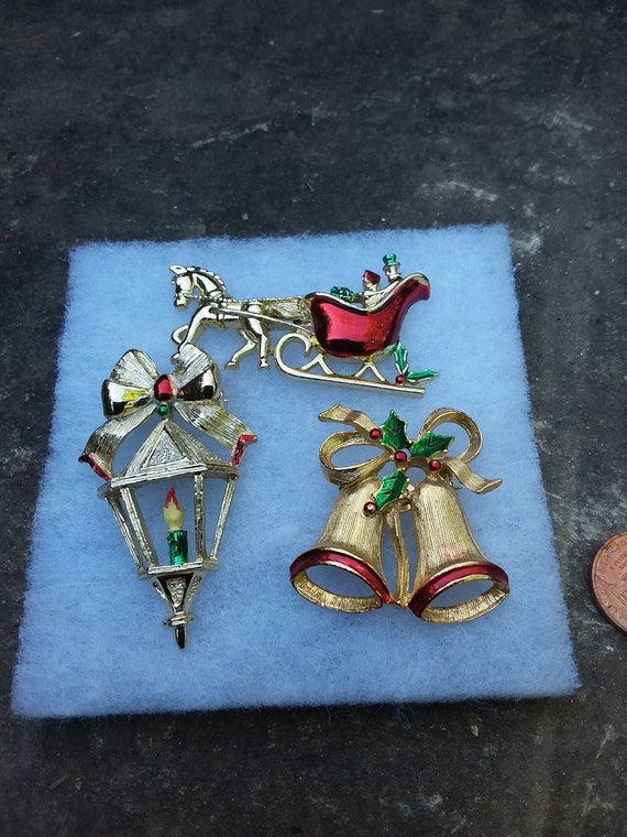 Vintage Christmas Brooches by Gerry, Christmas Sl… - image 10