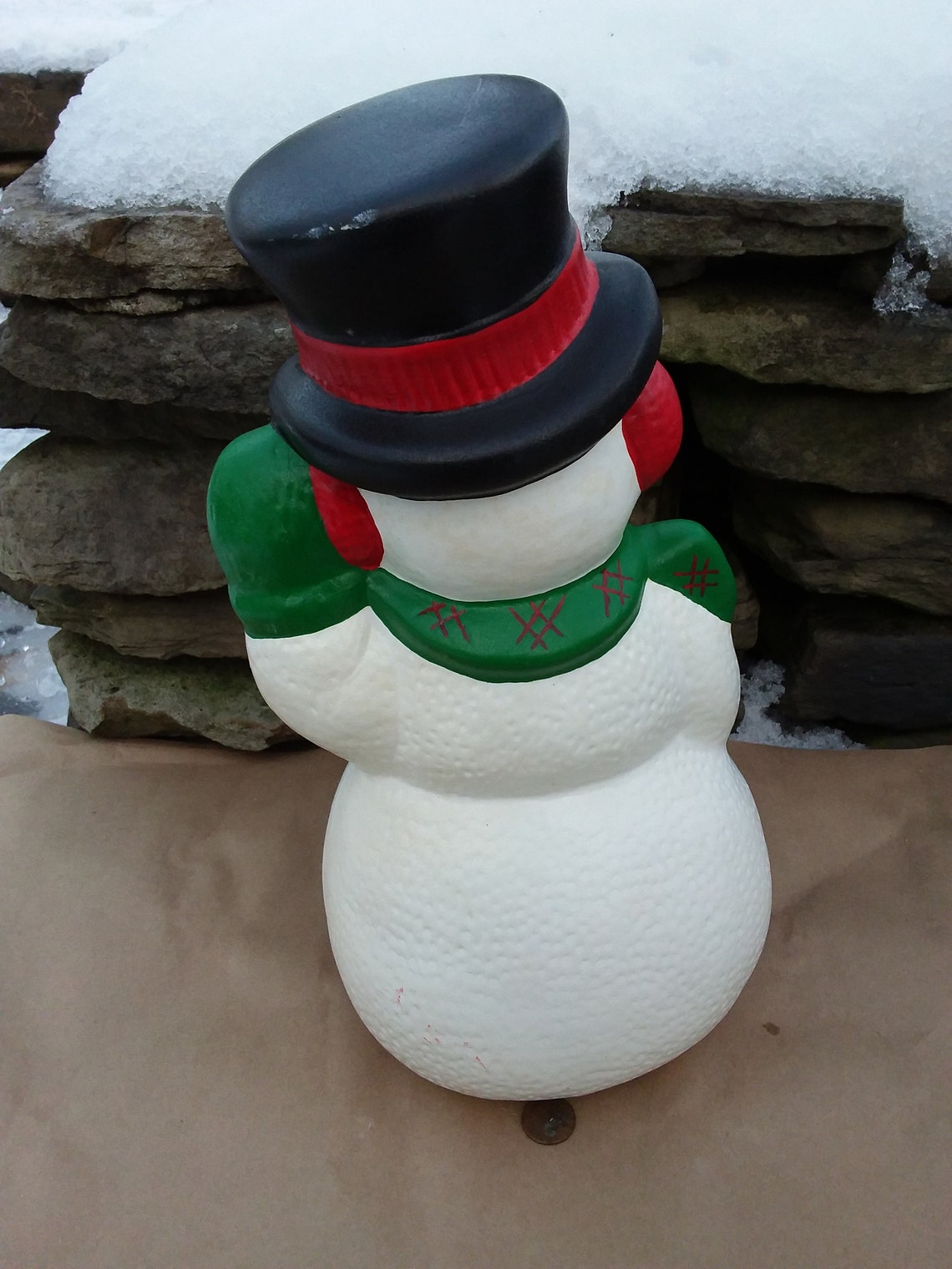 Vintage Large Ceramic Snowman From Mold Handmade 1983 Etsy