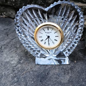 Vintage Waterford Crystal Heart Shaped Desk Clock Made in Ireland