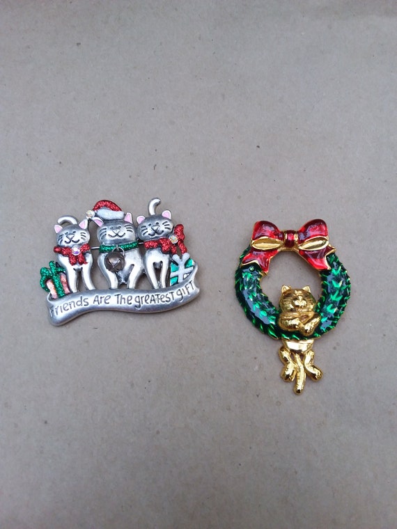 Vintage Christmas Cat Brooches by LIA and KC
