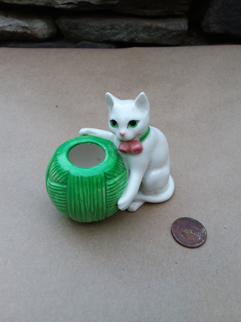 Vintage White Kitty Cat Porcelain Toothpick Holder Japan Etsy