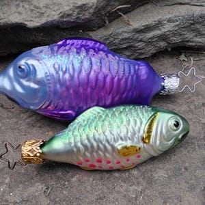 Vintage Inge Glass Fish Ornaments Rainbow Trout & Carp Ornaments,  Set of 2, Old World Christmas, Germany