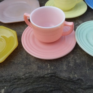 Vintage Hazel Atlas & Akro Agate Child's Tea Set: Multicolor Slag Glass Dishes image 8