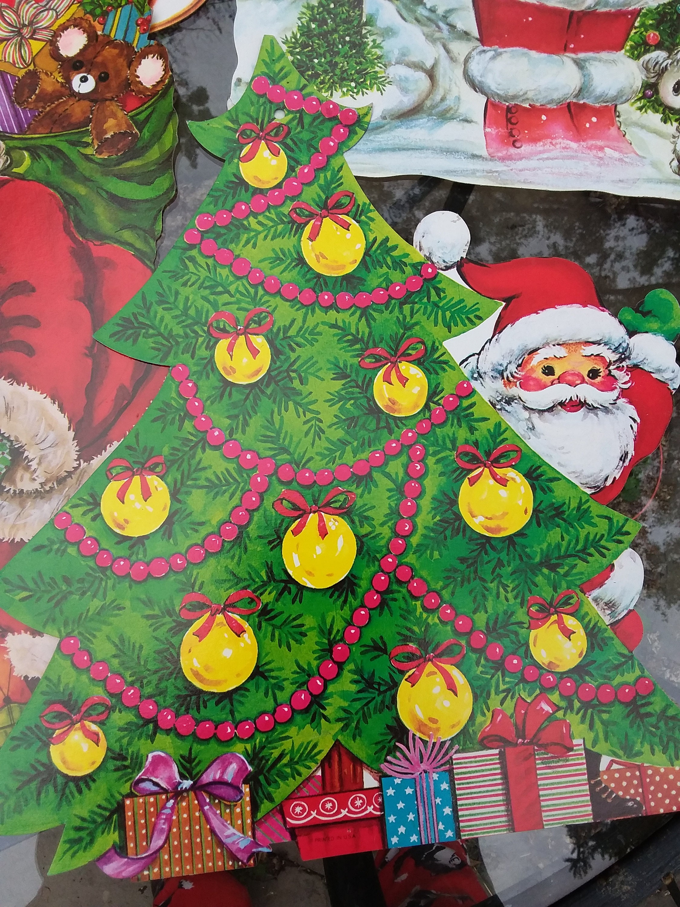 Vintage Christmas Die Cut Cardboard Decorations Santa Etsy