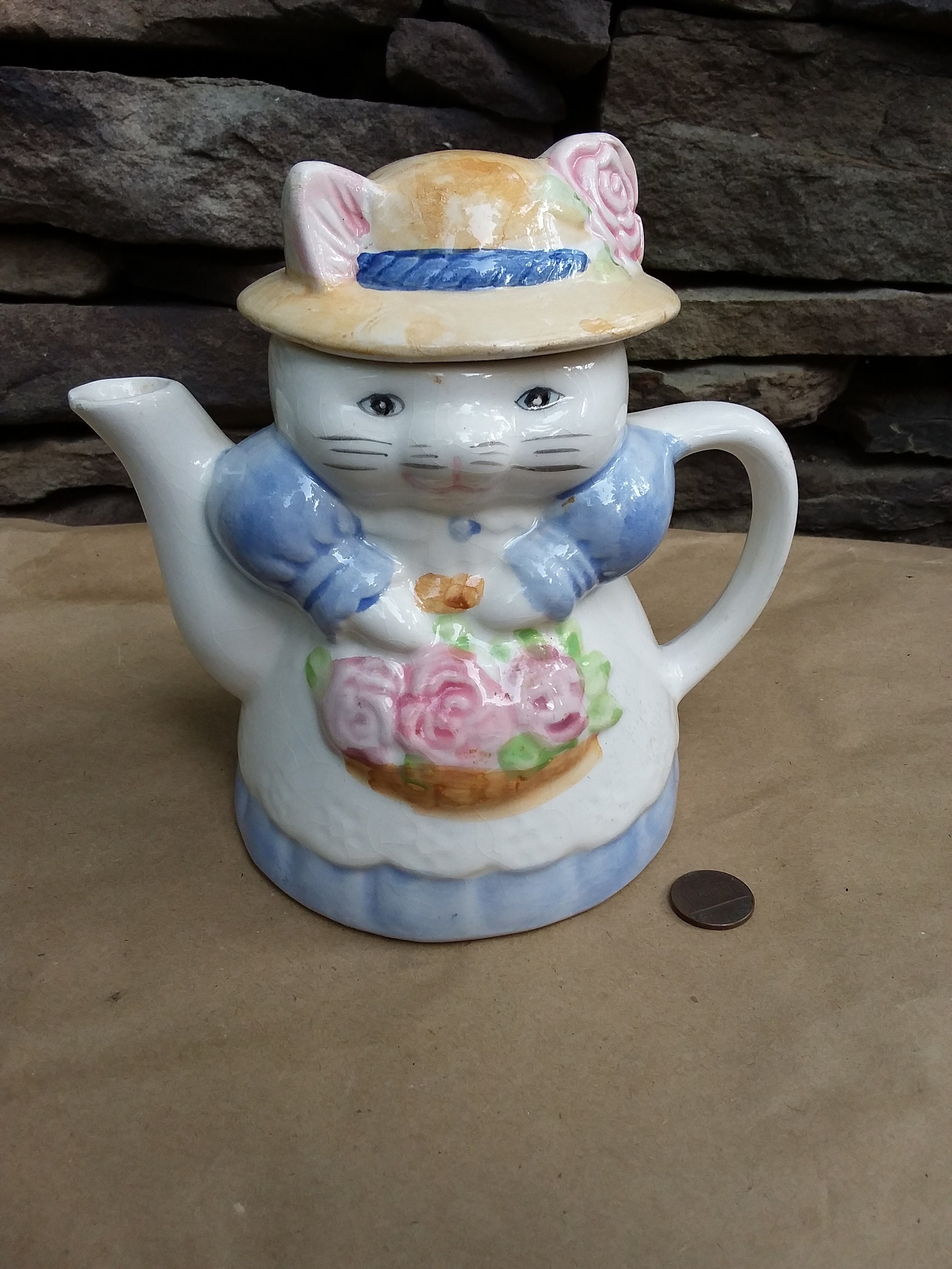 Vintage China Teapot Kitty Cat Made in China Handpainted Kitty Etsy