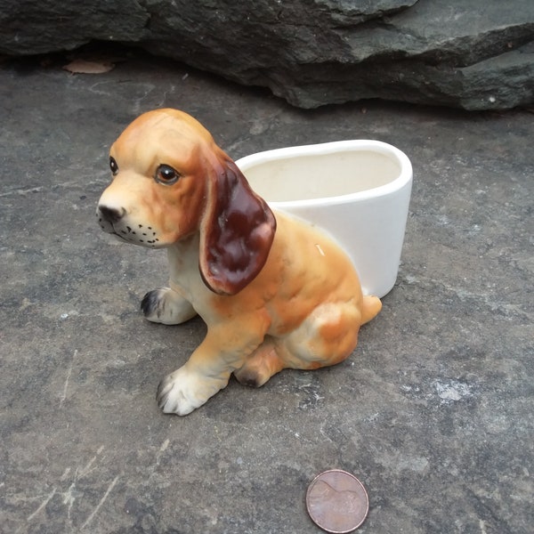 Vintage Lefton Porcelain Cocker Spaniel Dog Toothpick Holder, Business Card Holder 1960s