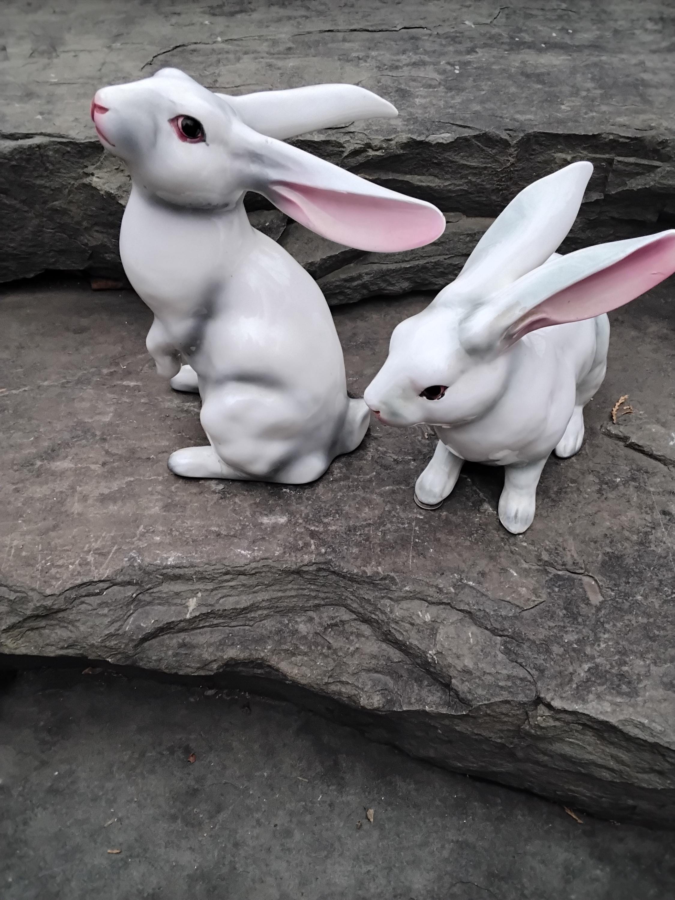 Vintage Set of 2 White Porcelain Bunny Rabbits by Norleans, Japan