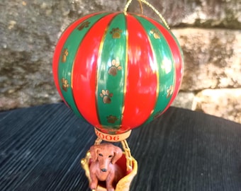 Vintage Dachshund Wiener Dog in Hot Air Balloon Danbury Mint  Christmas Ornament, 2006