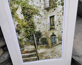 Vintage Blue Door with Balcony Colored Black & White Photo Signed, Martin Roberts, Matted