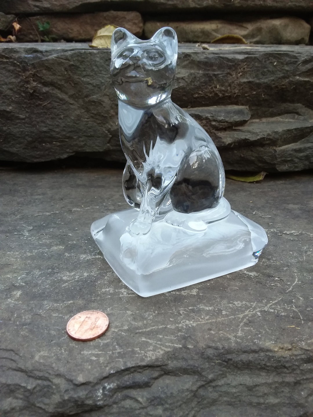 Vintage Clear Glass Cat Paperweight Figurine Sitting On Etsy