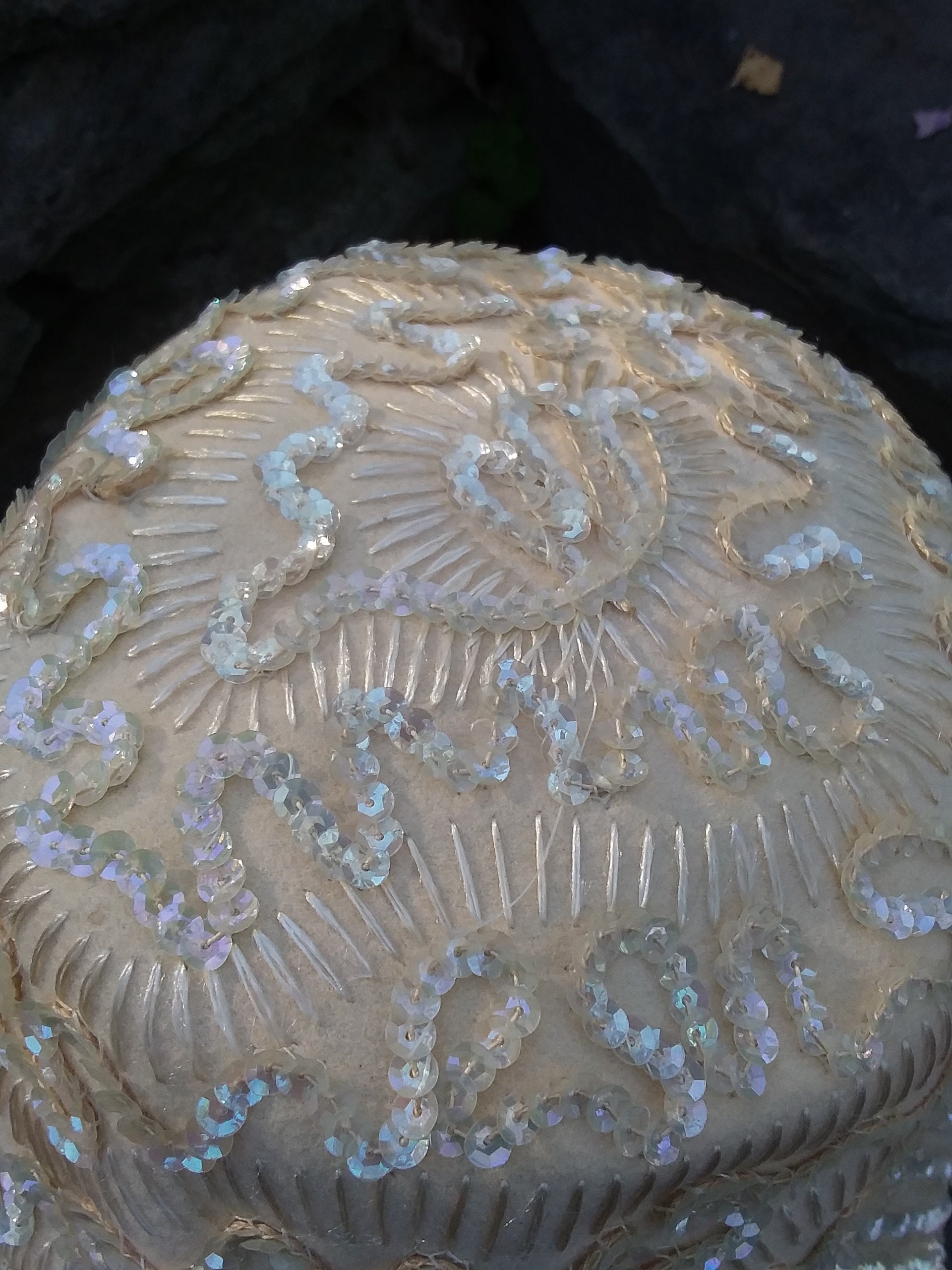 Cream true vintage hat sequins wool Vintage 60s Pailettes Sequin Crochet Wool Pixie Cap Hat | eBay main image 4