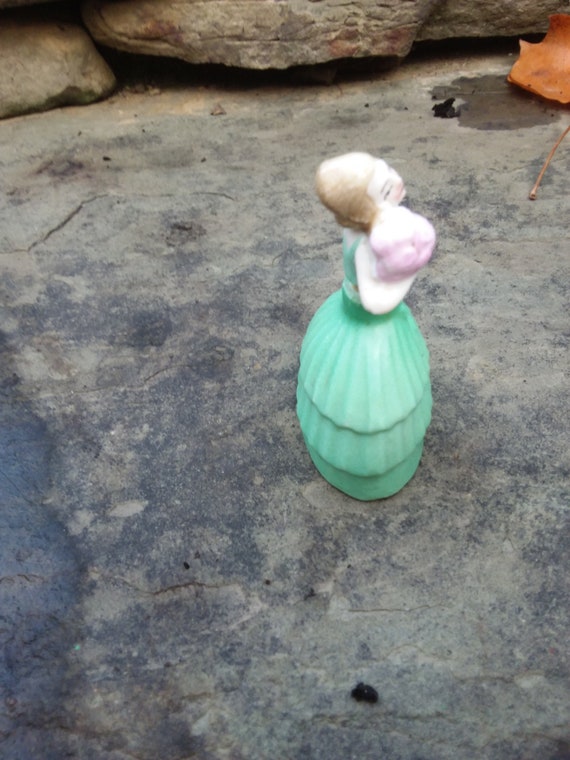 Vintage Porcelain Lady in Green Dress Mini Perfum… - image 9