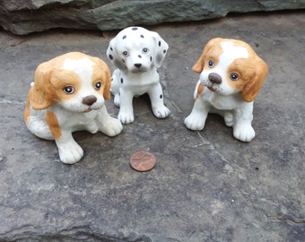 Vintage Homco Bisque Porcelain Puppy Figurines: Dalmatian & Cocker Spaniels