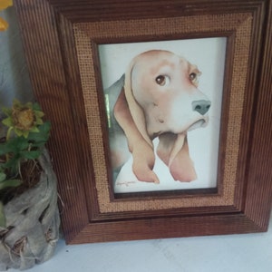 Vintage Basset Hound Original Water Color Framed Painting, Signed, 1980