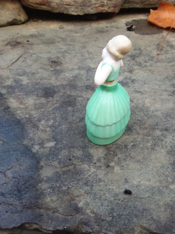 Vintage Porcelain Lady in Green Dress Mini Perfum… - image 7