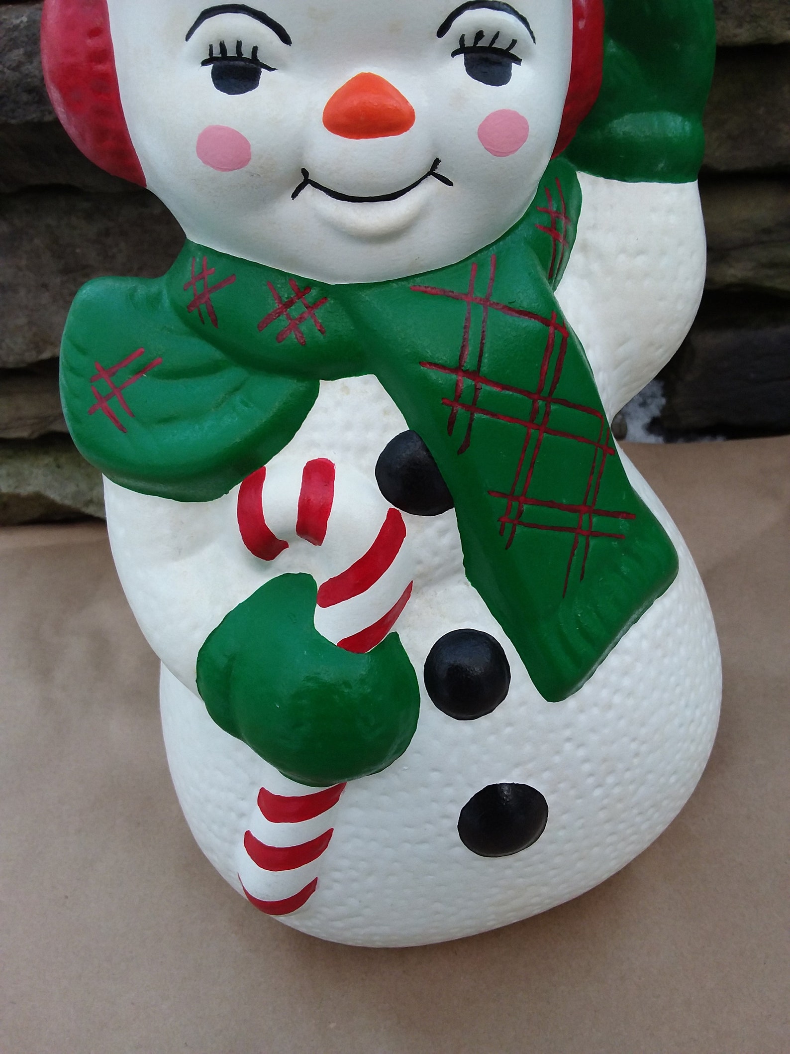 Vintage Large Ceramic Snowman From Mold Handmade 1983 Etsy