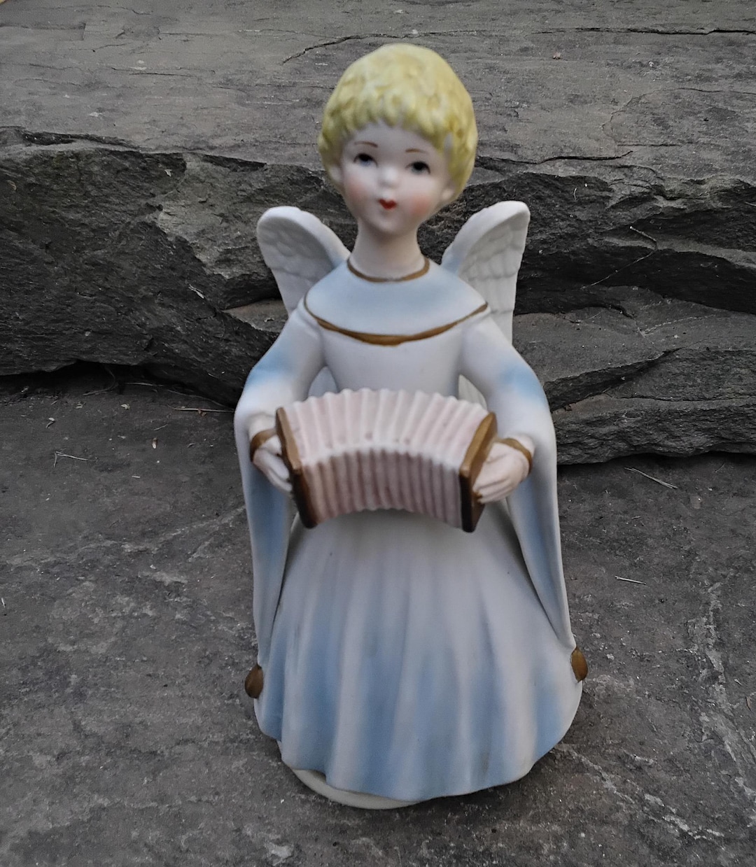 Vintage Bisque Porcelain Rotating Angel Music Box by Schmid, Japan