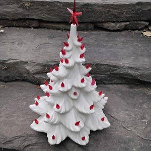 Vintage White Ceramic Christmas Red With Red Bulbs from Mold, 14&quot;, No Base