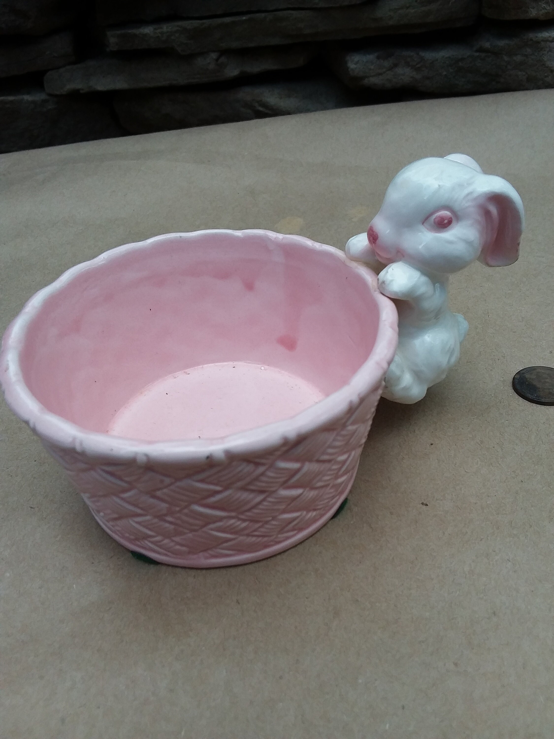 Vintage Bunny Rabbit & Basket Ceramic Planter or Trinket Box Etsy