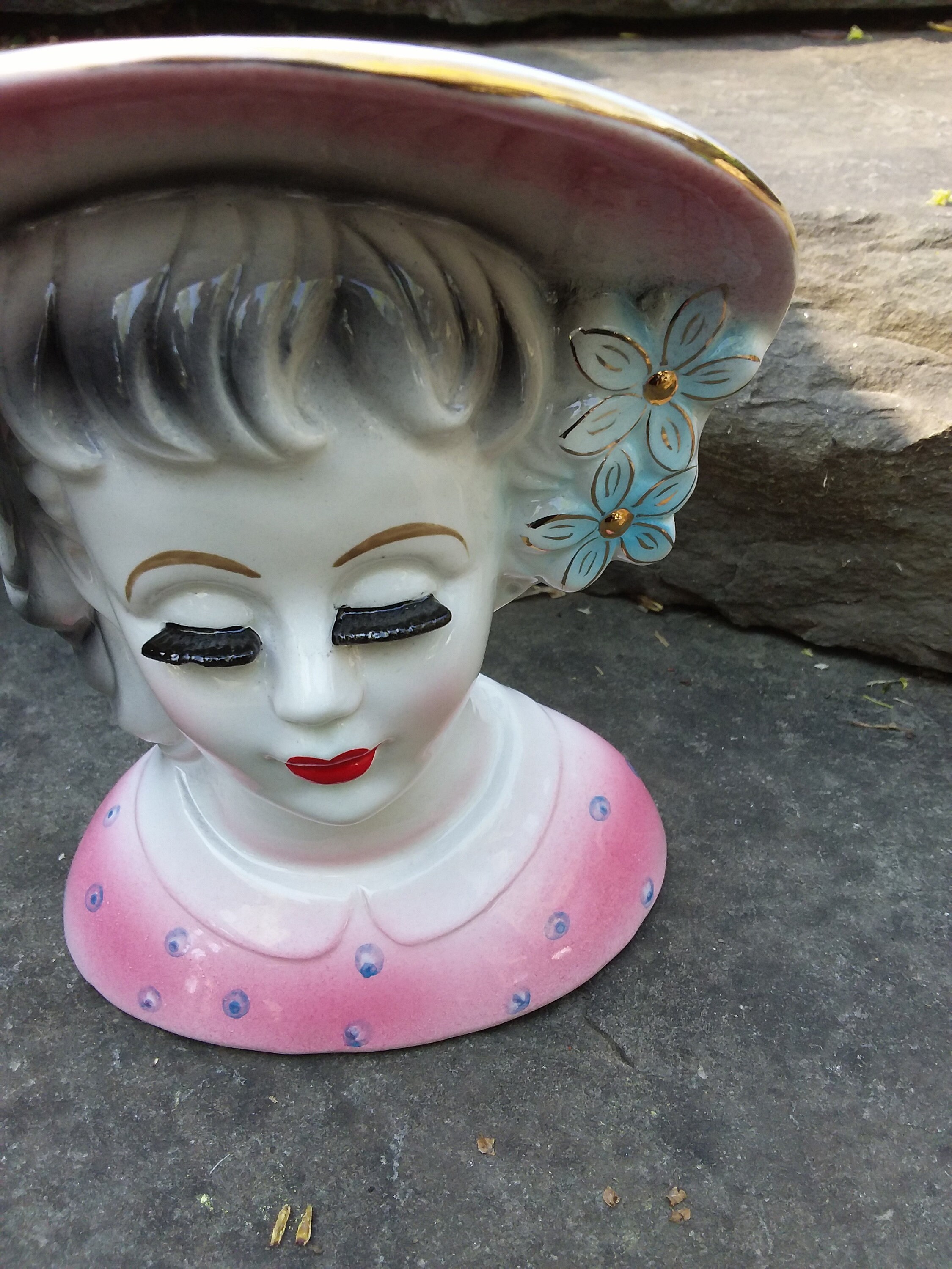 Vintage Lady Head Planter or Vase Ceramic Lady in Hat Head Etsy