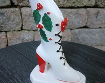 Vintage Napco Ceramic Christmas Ladies Boot Planter