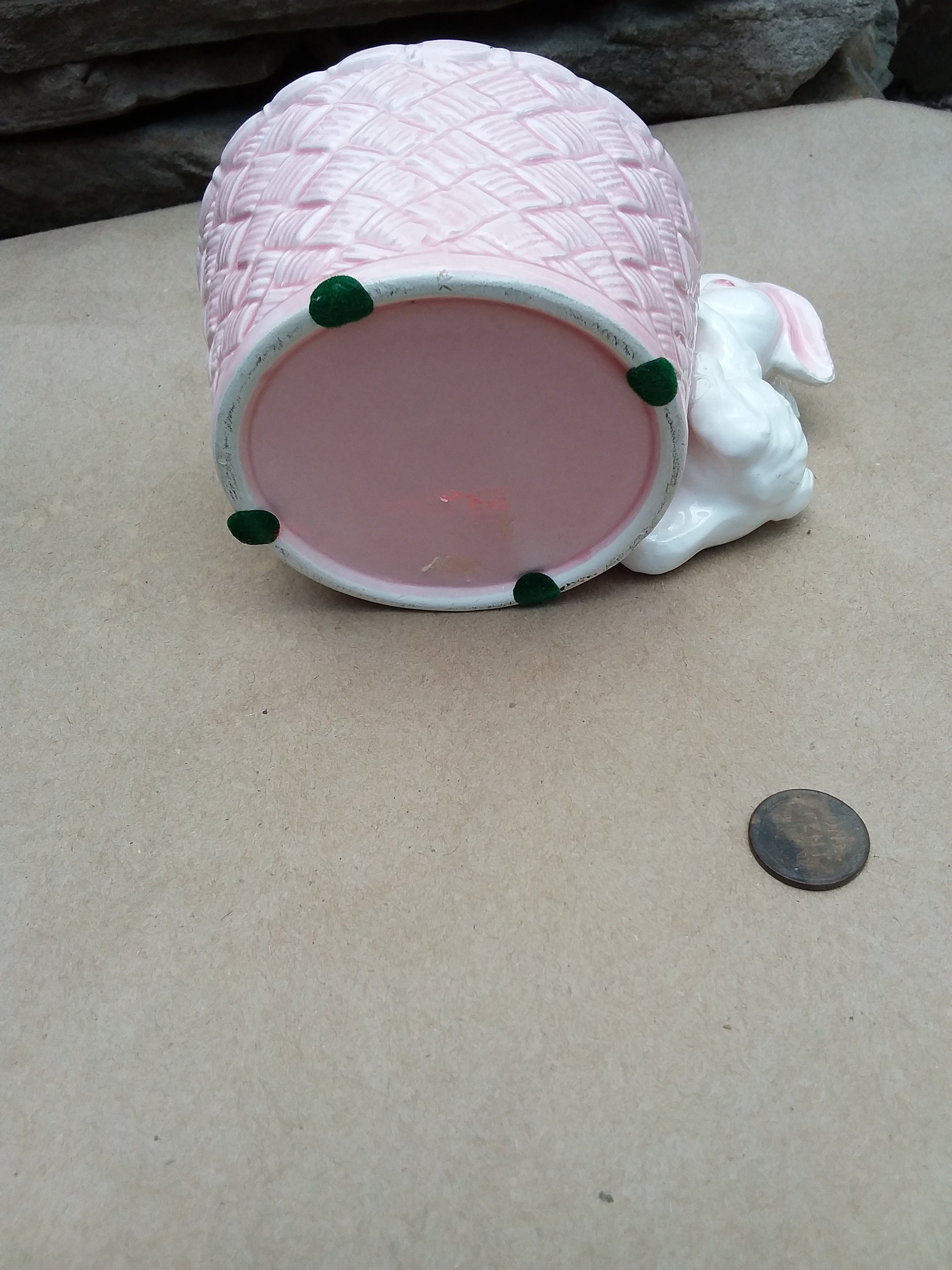 Vintage Bunny Rabbit & Basket Ceramic Planter or Trinket Box Etsy