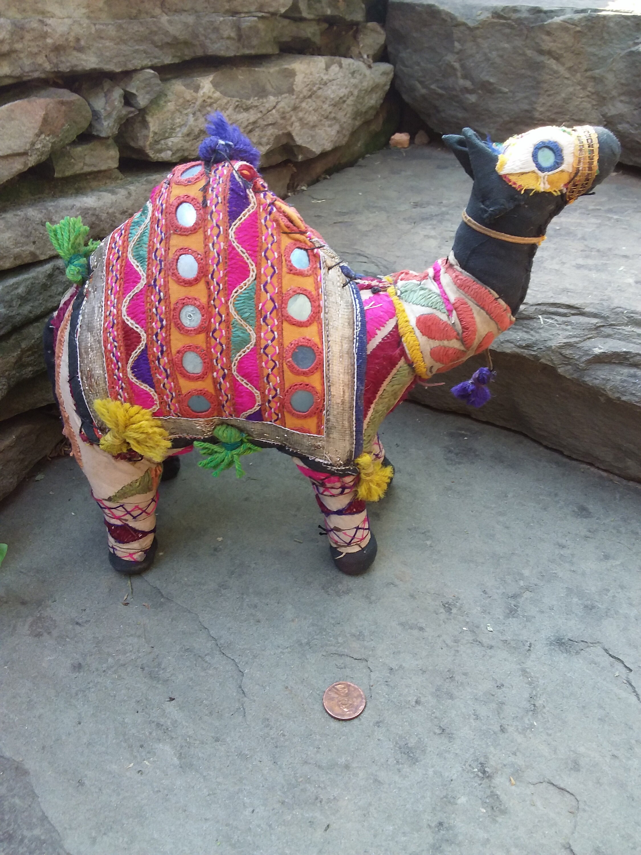 Vintage Rajasthani Indian Folk Art Camel Figurine Toy Embroidered