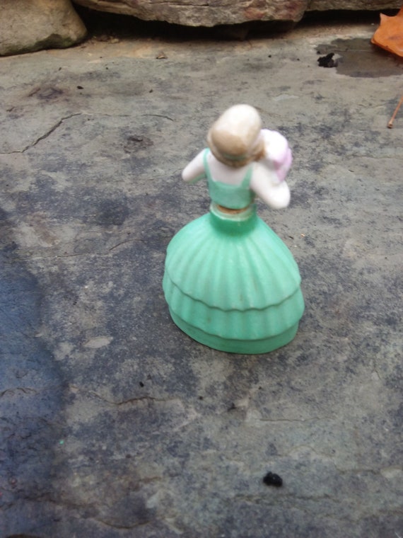 Vintage Porcelain Lady in Green Dress Mini Perfum… - image 8