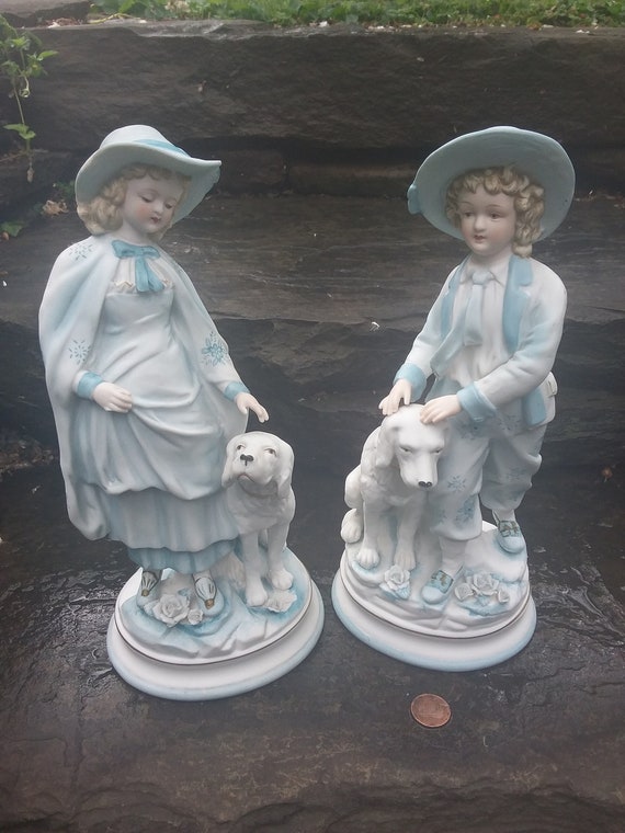 Vintage Andrea by Sadek Bisque Figurines: Victorian Boy and Girl