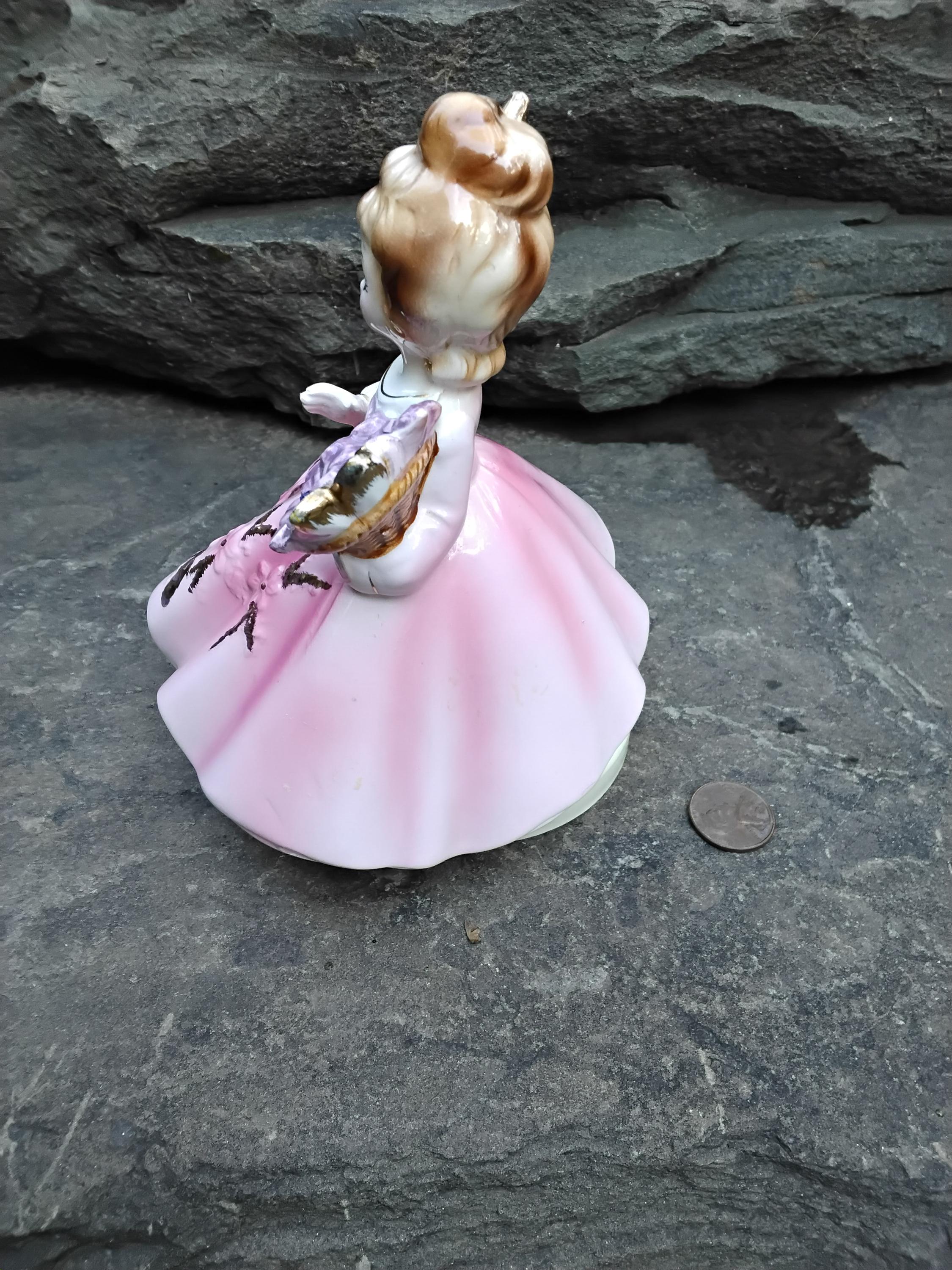 Vintage Josef Originals September Girl Music Box: Pink Dress, Blue
