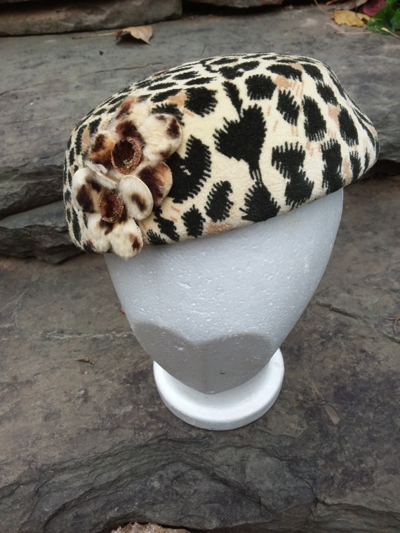 Vintage Faux Leopard Print Pill ox Hat, Fully Lin… - image 2