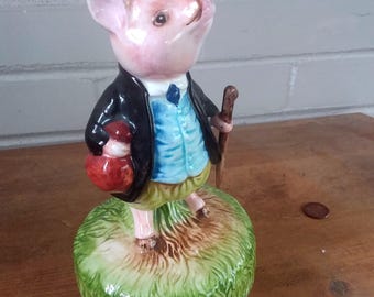 Vintage Schmid Ceramic Mr. Pig Working Music Box, Plays King of the Road