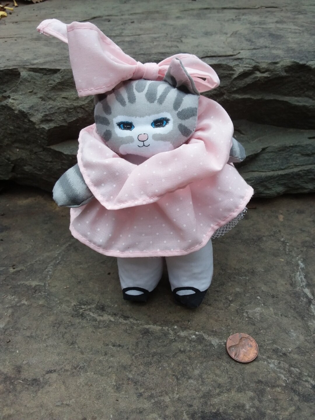 Vintage Gray Tabby Plush Mini Kitty Cat in Pink Dress by Applause, 1984 ...