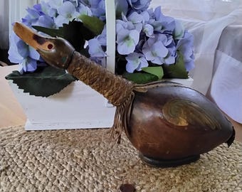 Vintage Italian Tooled Leather Duck Decanter Carafe, Leather Bird Barware