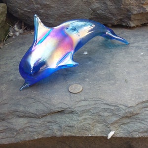 Vintage Blue Glass Dolphin Figurine Paperweight