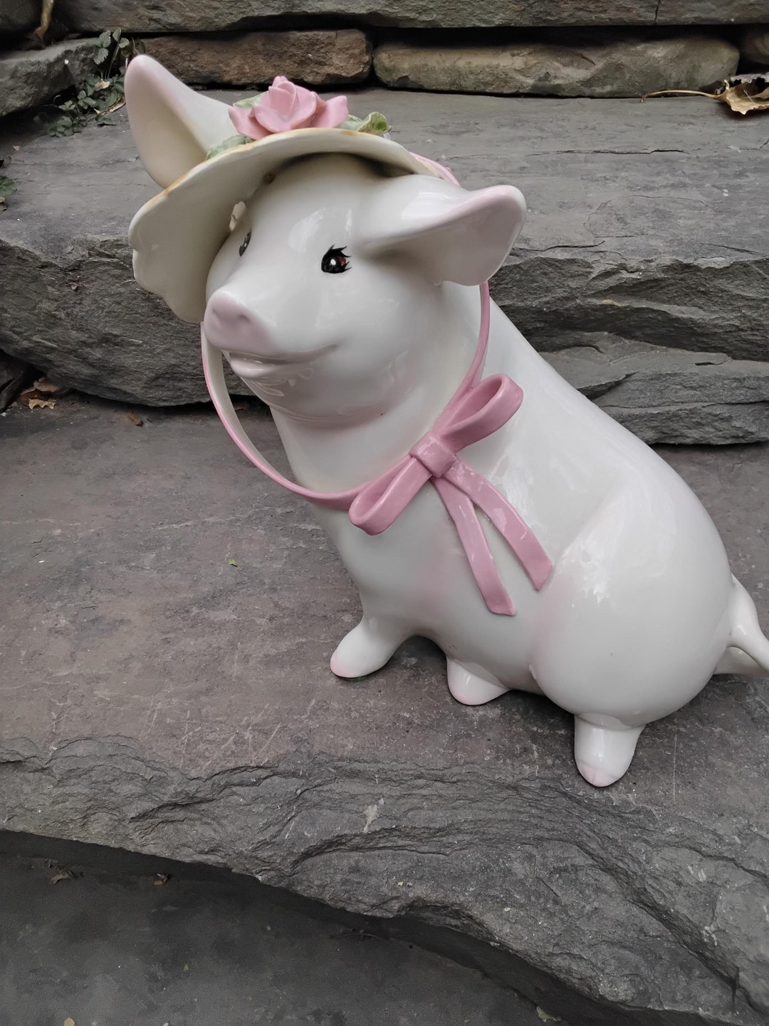 Vintage Large Ceramic Whimsical Pig in Straw Figurine, Betlar