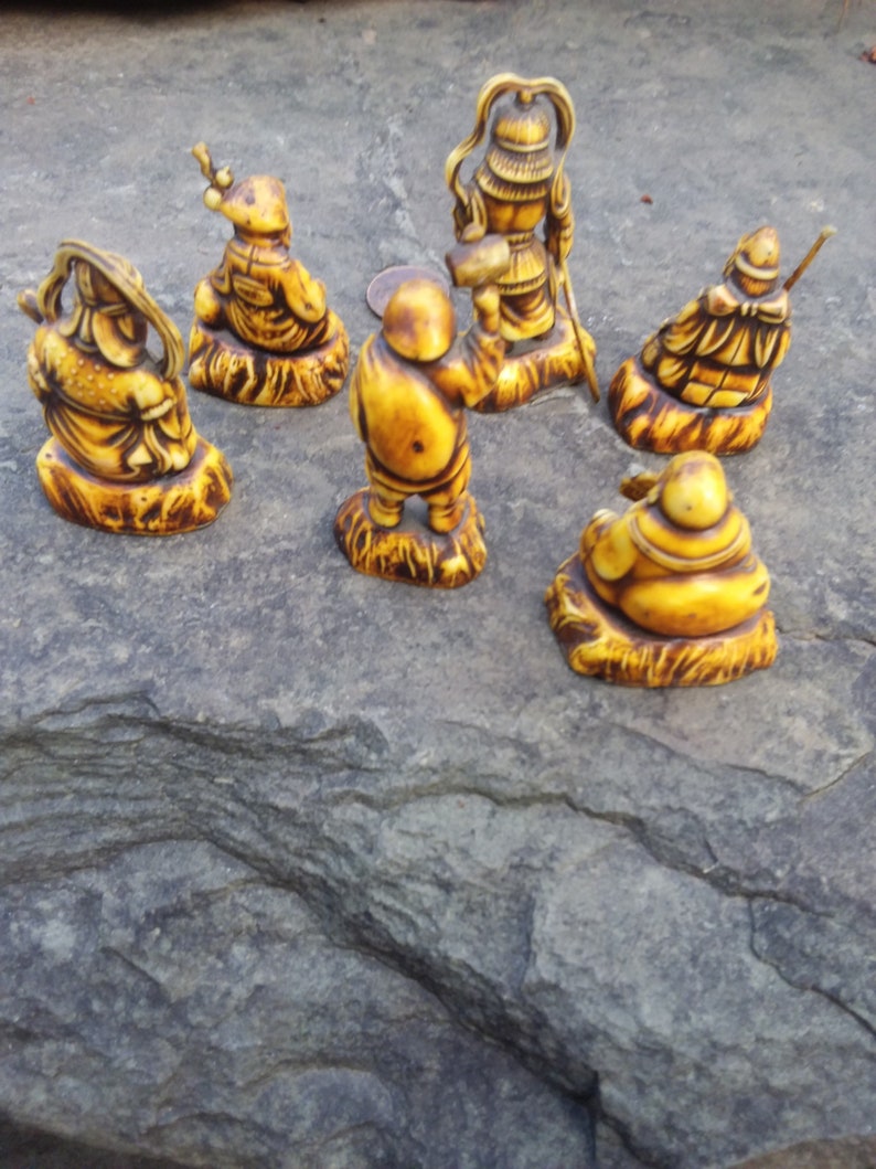 Vintage Celluloid Japanese Six Lucky God's Figurines, Japan image 4