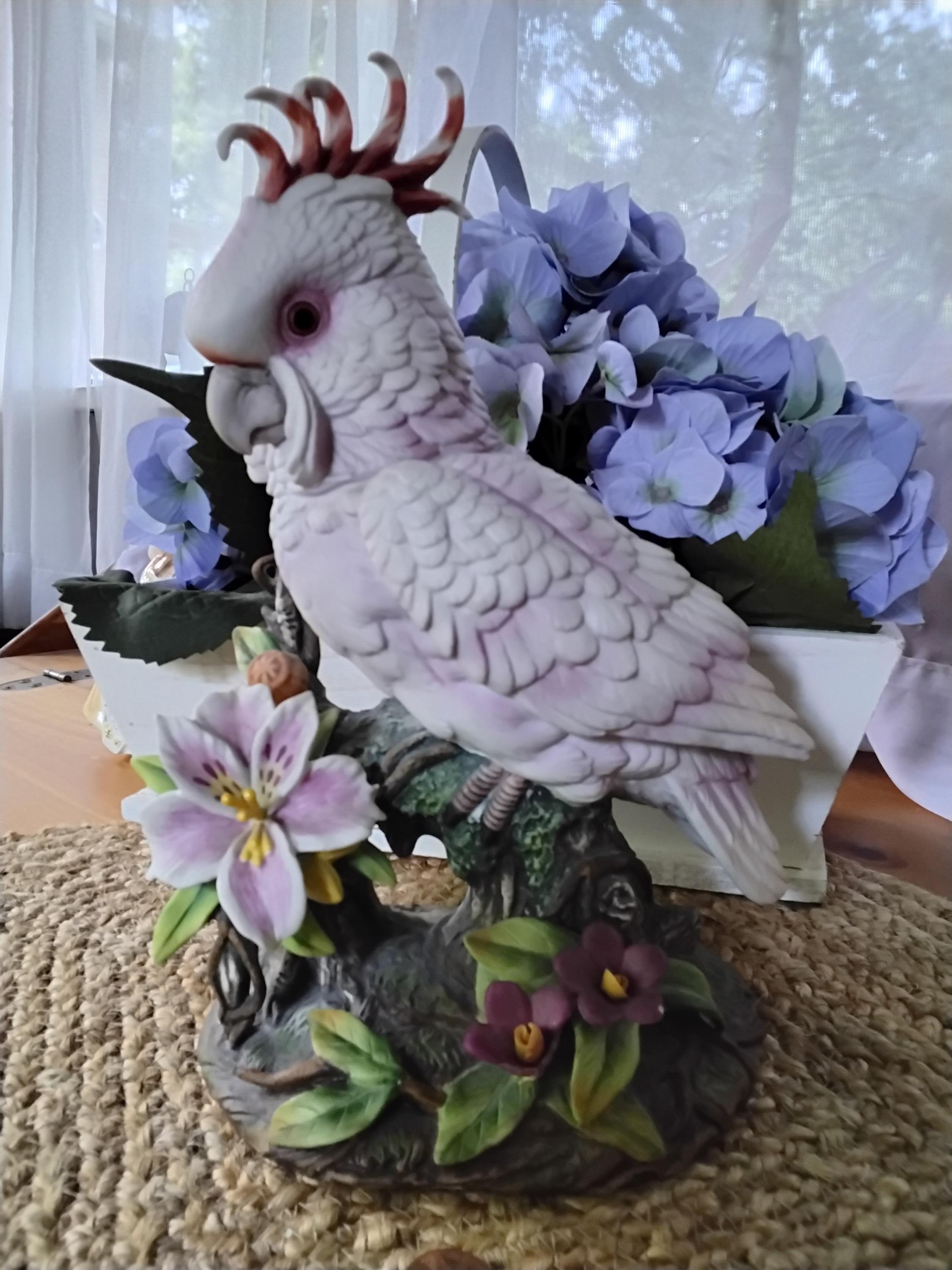 Vintageandrea Sadek Pink Cockatoo Figurine, Bisque, Japan
