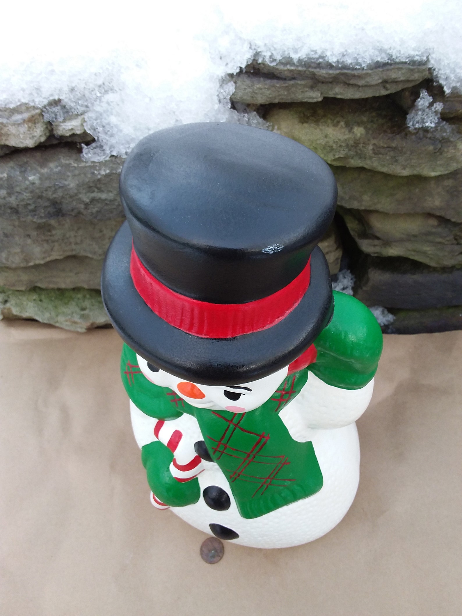 Vintage Large Ceramic Snowman From Mold Handmade 1983 Etsy