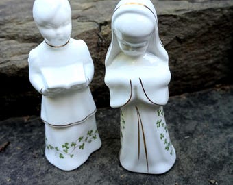 Vintage Porcelain Royal Tara Irish Choir Boy and Girl or Nun in Prayer Figurines, Fine Bone China, Galway, Ireland