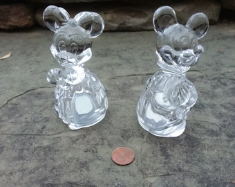Vintage Lead Crystla Mickey and Minnie Mouse Salt Pepper Shakers, Germany