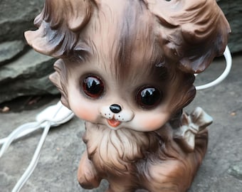 Vintage Ceramic MCM Spaniel Puppy Dog Night Light from Josef Originals, 1960s