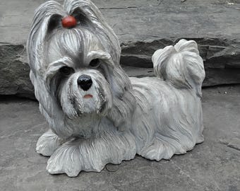 Vintage Large Gray & White Shih Tzu Dog Figurine by Universal Statuary, 1984