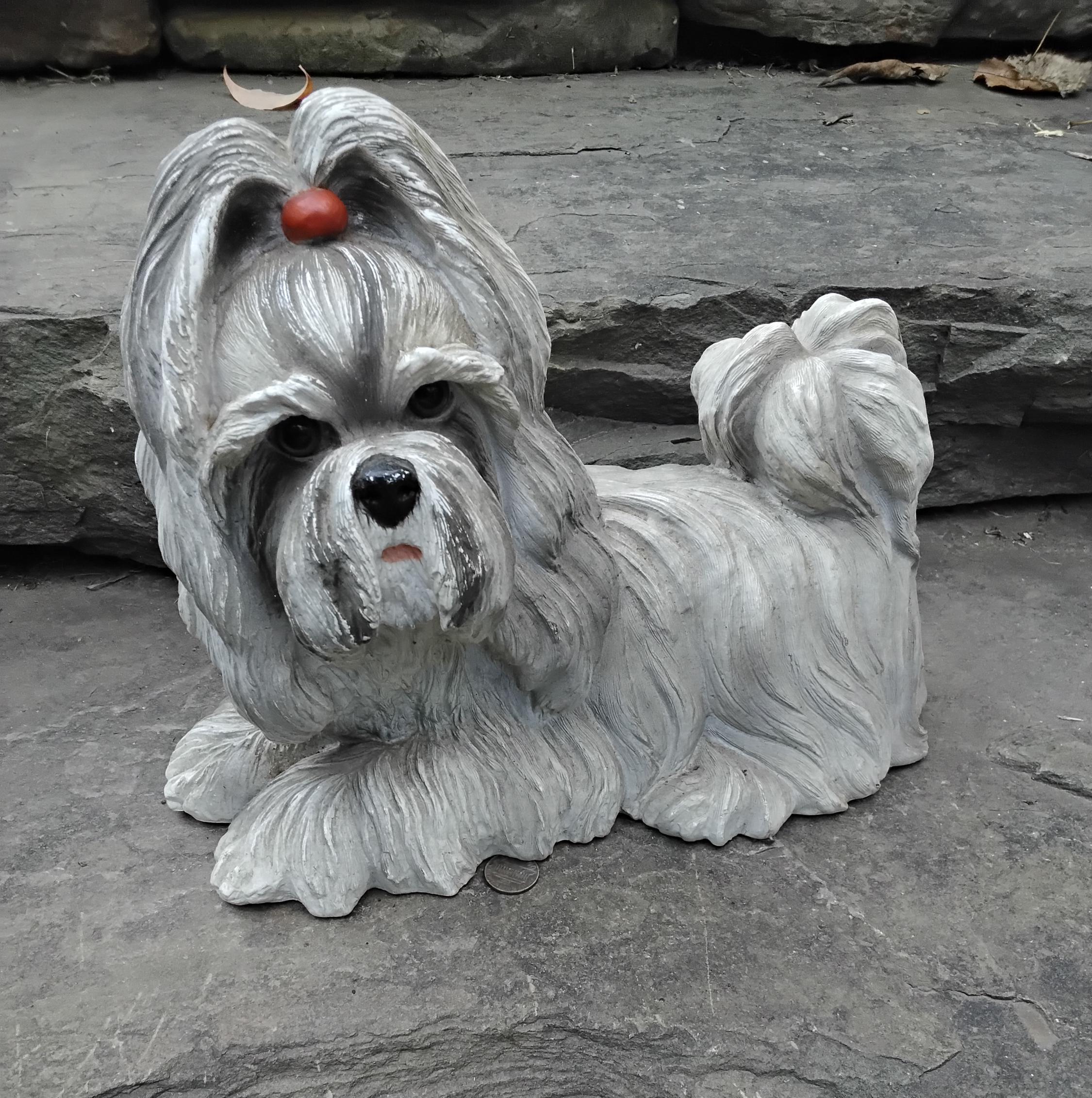 Vintage Large Gray & White Shih Tzu Dog Figurine by