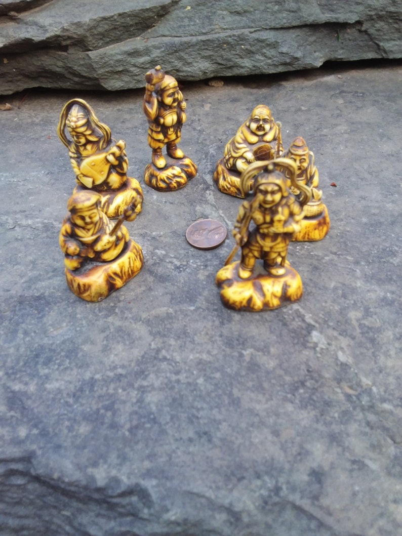 Vintage Celluloid Japanese Six Lucky God's Figurines, Japan image 1