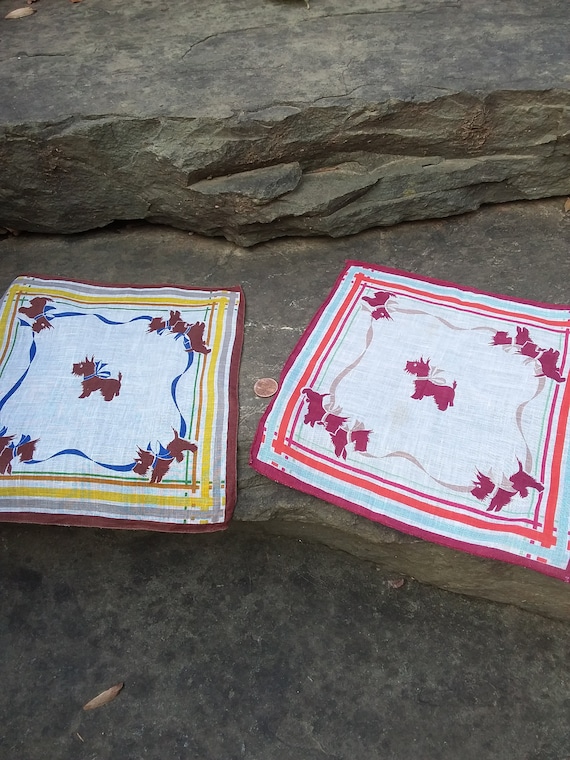 Vintage Scottish Terrier Handkerchiefs, 1950s Scot