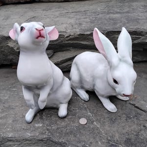 Vintage Set of 2 White Porcelain Bunny Rabbits by Norleans, Japan