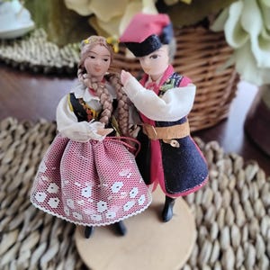 Vintage Polish Traditional Folk Art Dolls, Handmade by Spoldzielnia Pracy